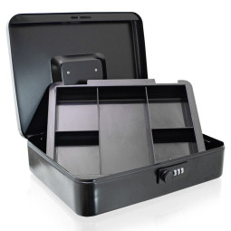 Černá kovová pokladnička na...