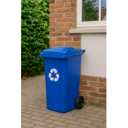 Smetný koš v modré barvě na...