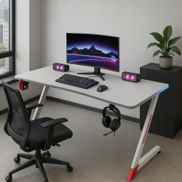 Bílý herní stůl s LED...