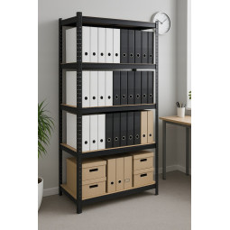 Černý kovový skladový regál...