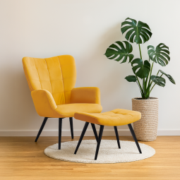 Moderní křeslo ušák v žluté...